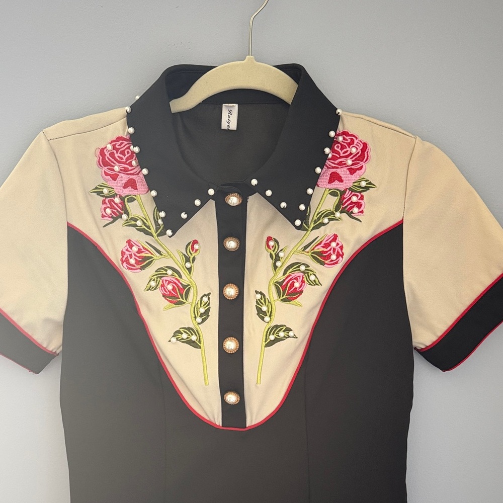 Floral Embroidered Pearl Detail Dress - Picture 2 of 6